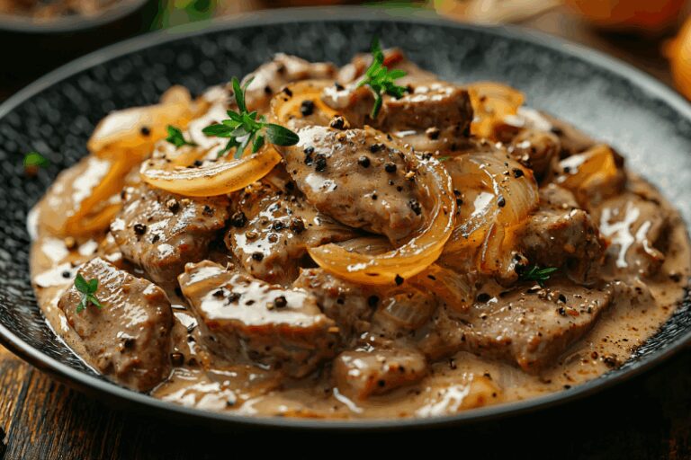 Бефстроганов из говяжьей печени! Готовится всего за 20 минут