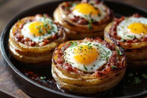 Печеный картофель надоел. Делаю гнезда из тертой картошки с яйцом пашот — и завтрак, и ужин в одной сковороде