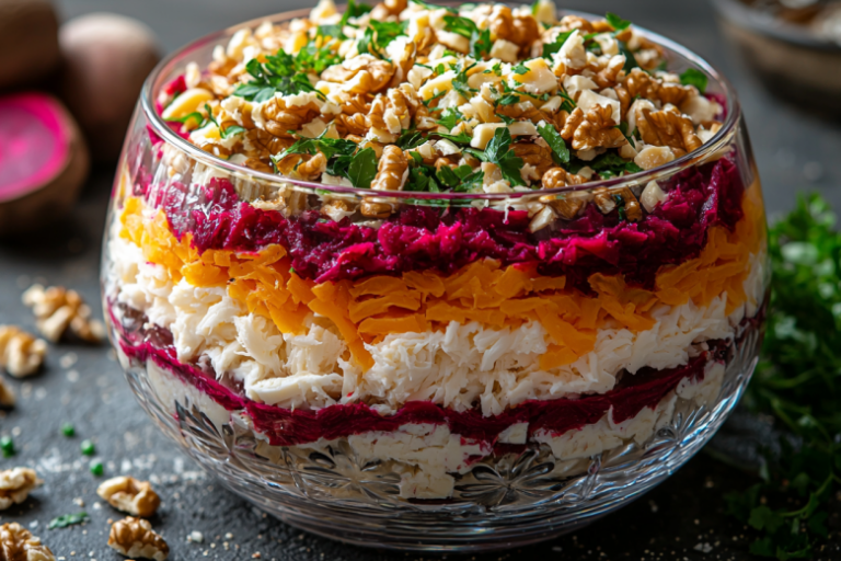 «Краб под шубой» — революция среди салатов: готовлю с сыром и орешками