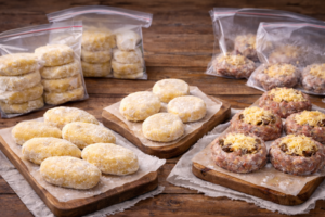 Отправляю в заморозку — и бед не знаю: картофельные зразы, гнезда из фарша и сырники. Достал и запек