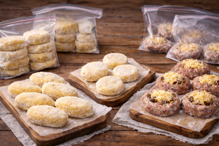 Отправляю в заморозку — и бед не знаю: картофельные зразы, гнезда из фарша и сырники. Достал и запек